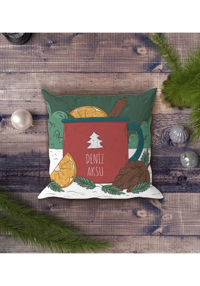 BK Gift Kişiye Özel İsimli Yılbaşı Tasarımlı Beyaz Yastık-2