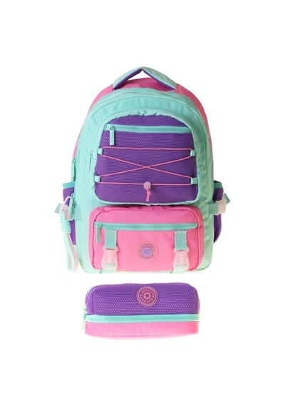 Kaukko Mesh Mint Kız Çocuk Yeşil - Mor - Pembe Okul Sırt Çantası Ve Kalem Çantası Seti - Setkk-k1851c