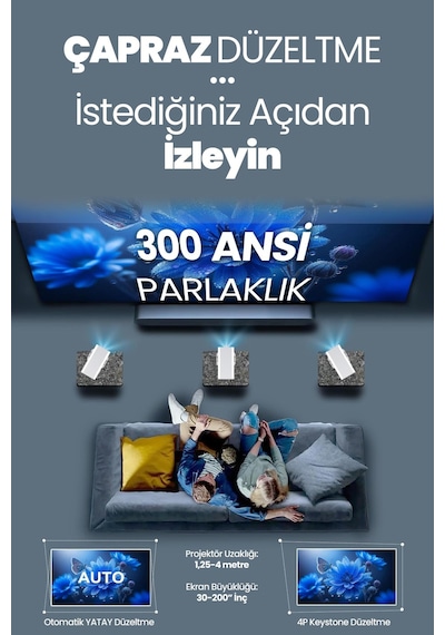 Profesyonel Akıllı Sinema Projeksiyon Cihazı Projektör Ekran Yansıtma Wifi Bluetooth 5.4 Sinema 602