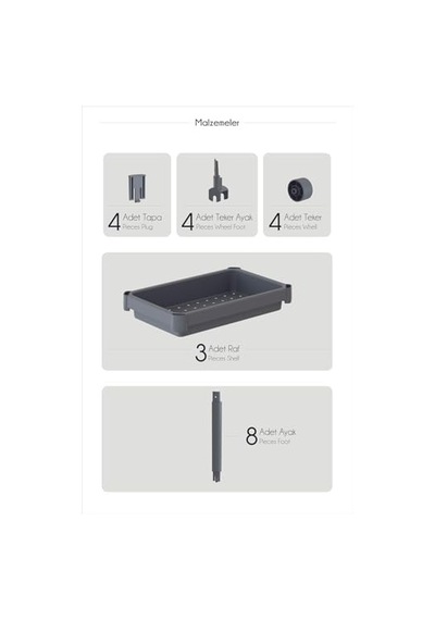 3 Katlı Tekerlekli Raf Ünitesi - Banyo & Mutfak Organizer - Çok Amaçlı Servis Sehpası - Dar Alanlar İçin Pratik Saklama Çözümü Beyazz