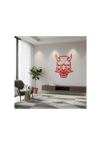 Japon Oni Maskesi Metal Duvar Tablosu - Metal Duvar Sanatı - Beyaz - 40 X 50 Cm
