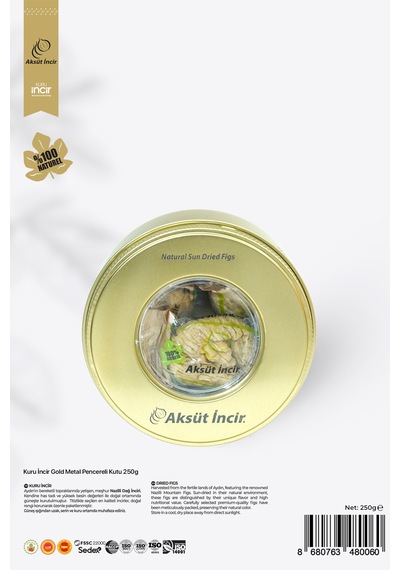 250g Kuru Incir Gold Metal Pencereli Kutu 250 G