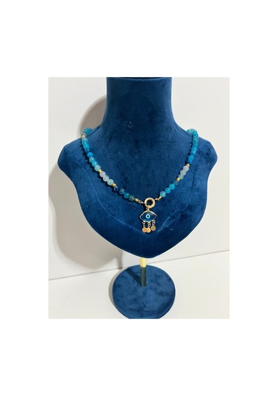 Leyan Doğaltaş El Yapımı Mavi Akik Doğal Taş Kolye Nazar Figürlü, 8 Mm Boncuklu, Gold Detaylı Kadın Kolye Mavi Mavi Leyan Doğaltaş El Yapımı Mavi Akik Doğal Taş Kolye Nazar Figürlü, 8 Mm Boncuklu, Gold Detaylı Kadın Kolye Mavi Mavi