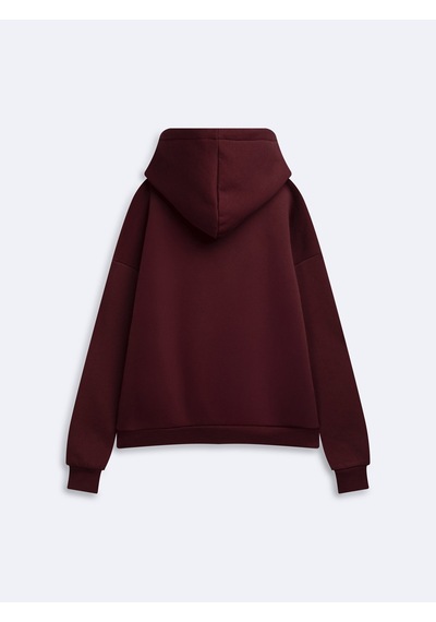 LTB Relaxed Fit Fermuarlı Kapüşonlu Bordo Sweatshırt
