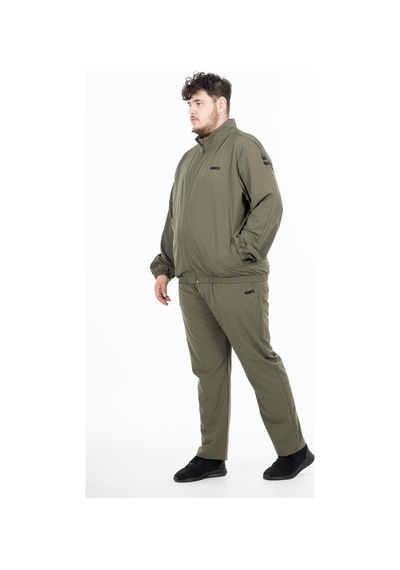 Maraton Sportswear Büyük Beden Erkek Dik Yaka Reglan Kol Basic Haki Eşofman Takımı 21854-Haki