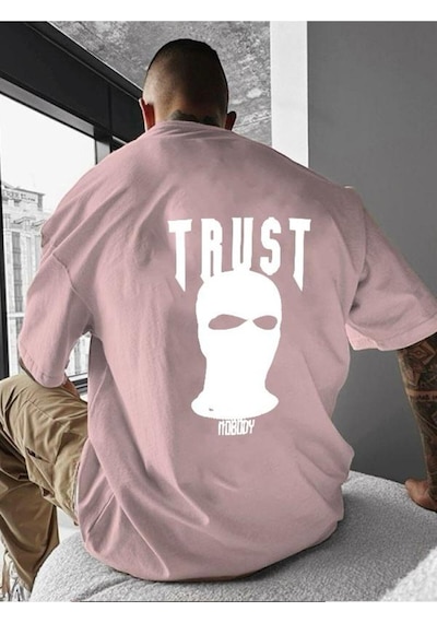 Trust Baskılı Oversize Tişört Pembe