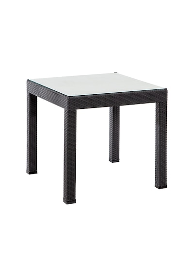 Rattan 80x80 Camlı Antrasit Masa - Bahçe&balkon&teras Koyu kahverengi