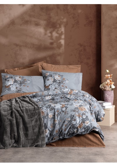 Cotton Box Çift Kişilik Trim Battaniyeli Nevresim Takımı Smooth Antrasit