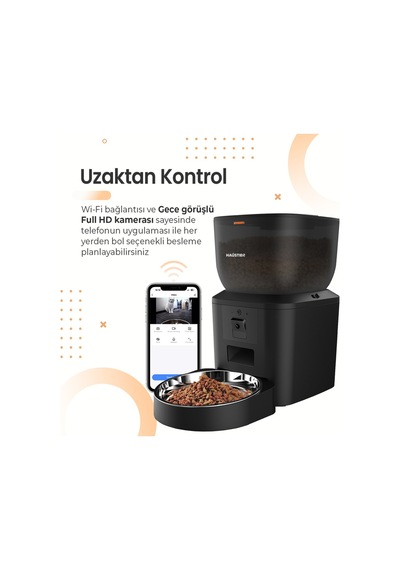 Qq029 Kameralı 1080p Gece Görüş, Akıllı Otomatik Kedi Köpek Mama Kabı, 2.4ghz/5ghz, 4lt, Metal Kase