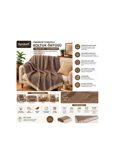 Premium Pamuklu Lilyana Koltuk Örtüsü 170x210 Cm, Çift Taraflı Dekoratif Şal, Tekli, Üçlü, Kanepe, Çekyat Ve B Genel