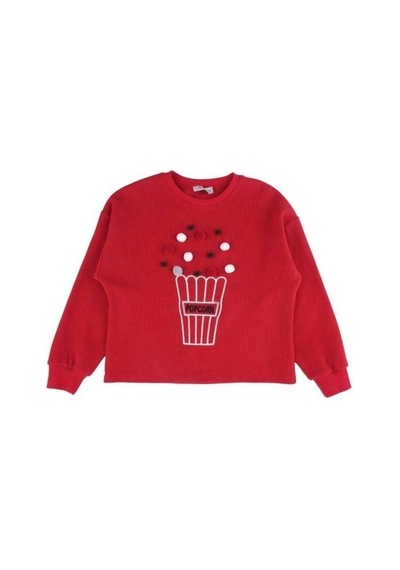 Kız Çocuk Popcorn Baskılı Sweatshirt-13493 Kırmızı