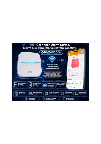 Opax-w20-w Beyaz Bgr-09 Kablosuz Sirenli Akülü Wifi Ev Ve İşyeri Alarm Seti