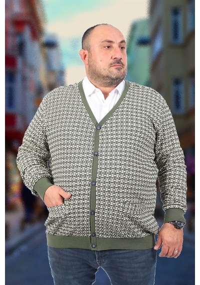 Mocgrande Büyük Beden Düğmeli Hırka 22801 Hakı Haki