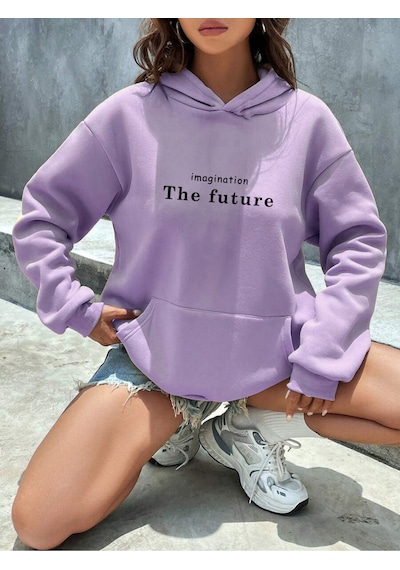 Uyguntarz The Future Baskılı Oversize Sweatshirt Lila
