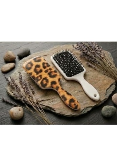 2li Şık Leopar Kaplamalı Saç Derisi Masaj Tarağı Yastıklı Saç Fırçası 21.7x7 Cm