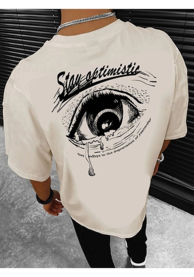 Altamira Unisex Stay Göz Sırt Baskılı Oversize T-shirt 001