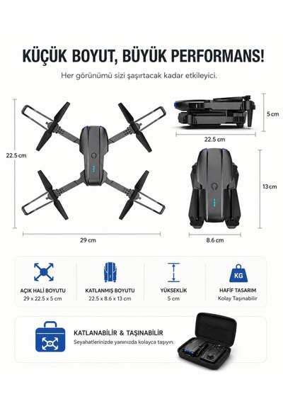 E88pro-e99pro 2.4ghz Katlanbilir Drone 720p Sabit Kalabilme Telefon Tutuculu Kumanda Tek Tuş İniş Kalkış