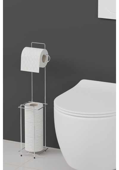 Buççin Online Mağaza Krom Metal Tuvalet Kağıtlığı Yedekli Wc Kağıtlığı Standı Modern Şık Banyo Aksesuarı 58x12x12 Cm Çok Renkli