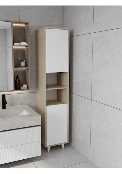 Riva Çamaşır Sepetli Banyo Dolabı Kotonvizon Renk Beyaz