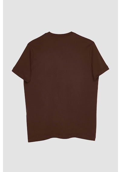 Tudors Unisex Relax Fit Rahat Kesim %100 Pamuk Yumuşak Dokulu Basic Bisiklet Yaka Kahverengi Tişört-31474-kahverengi Kahverengi
