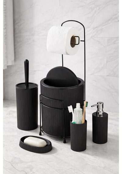 Luxury Black Collection Premium 6 Parça Banyo Aksesuar Seti Siyah
