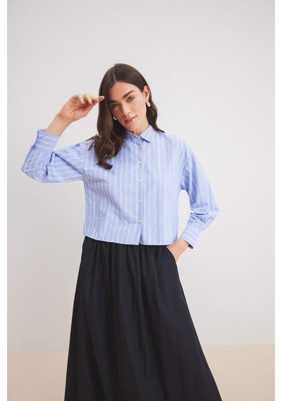 DeFacto Relax Fit Çizgili Poplin Uzun Kollu Gömlek E1261AX25SPNV248