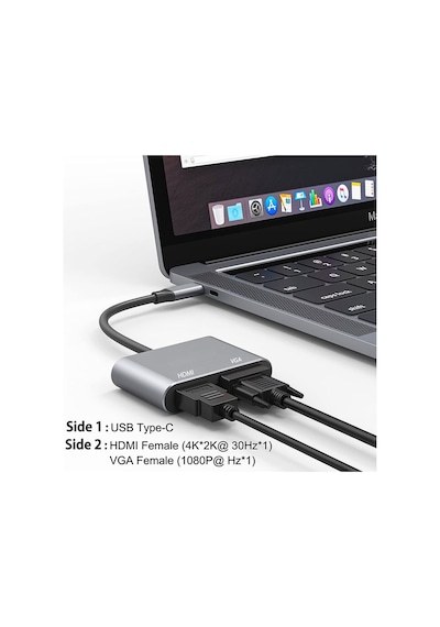 Maxgo 3120 Usb Type C To Hdmi Vga 3.1 Çevirici Dönüştürücü Kablo Adaptör