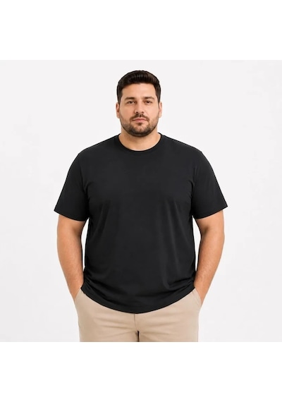 Zenna Tarz Erkek Battal Big Size Basic Tişört Bisiklet Yaka Rahat Kalıp T-shirt - Siyah