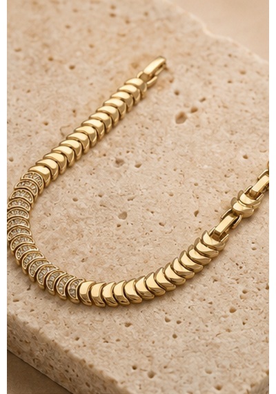 Balenbi Jewelry Kadın Taşlı Balık Sırtı Model Kararmaz Çelik Bileklik 14k Gold Renk 1133 Altın