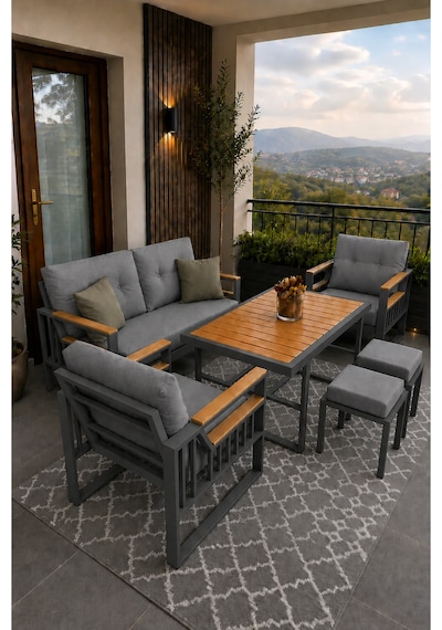 Rovena Esinti Balkon Takımı, Antrasit Bahçe Takımı 5+1 Masa 70x110 2 Lilü Koltuk 70x150 Tekli Koltuk 70x70 Gri Rovena Esinti Balkon Takımı, Antrasit Bahçe Takımı 5+1 Masa 70x110 2 Lilü Koltuk 70x150 Tekli Koltuk 70x70 Gri