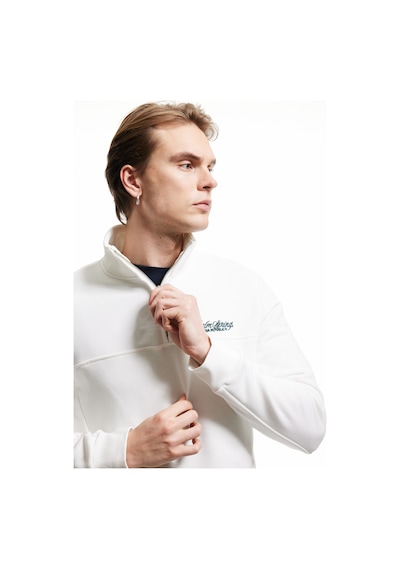 Koton İşlemeli Şardonlu Cep Detaylı Yarım Fermuarlı Sweatshirt Beyaz 5sam70042mk Beyaz