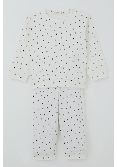 Breeze Kız Bebek Pijama Takımı Omuzdan Patlı Mini Çiçek Desenli 4 Ay-1 Yaş, Beyaz Beyaz