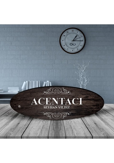 Kişiye Özel Mesleki Acentacı Ahşap Oval Masa İsimliği - 3