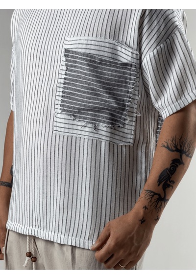 Cocopelli Siyah Çizgili Patch Bohem Erkek T-shirt Coc3289