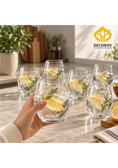 Tr Cam Su Bardağı Seti 6'li, Her Bardak 480 Ml, Şeffaf Tombul Meşrubat Bardağı, Yuvarlak Gövdeli Limonata Ve Meyv Genel