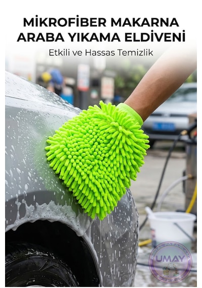 Mikrofiber Şönil Oto Yıkama Temizlik Eldiveni Emici Makarna Bez Araç Temizlik Eldiveni 1 Adet