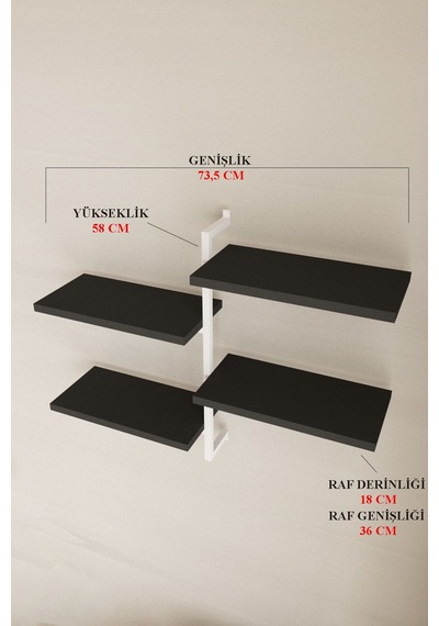 Aju 4 Katlı Duvar Rafı Metal Çerçeveli Dekoratif Kitaplık Ve Raf Ünitesi Modern Minimalist Tasarım Beyaz