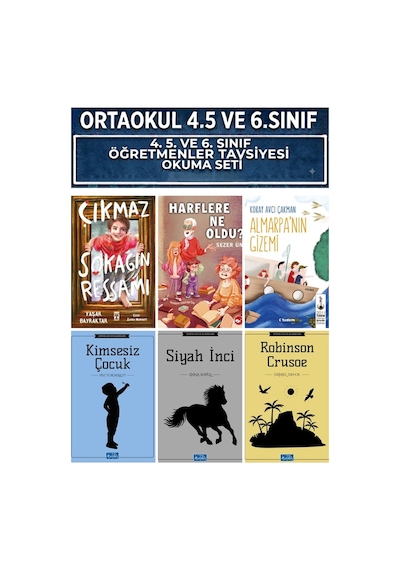 Ortaokul 4.5.ve 6.sınıf Çıkmaz Sokağın Ressamı,harflere Ne Oldu,almarpanın Gizemi,kimsesiz Çocuk,siyah İnci,robinson Crusoe 6 Kitap Set