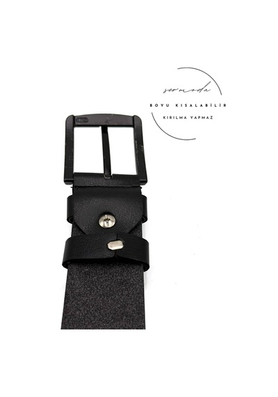 Sermoda 38 Mm Vegetal Deri Düz Kot Kemeri Siyah