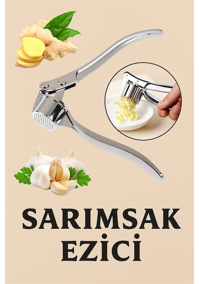 Paslanmaz Çelik Sarımsak Ve Zencefil Ezici Ergonomik Tasarım, Pratik Mutfak Gereci Gri