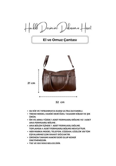 Unisex Hakiki Deri Kahverengi Silindir Model El Ve Omuz Çantası Kahverengi