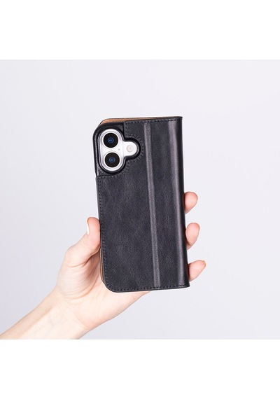 Bloomcase Sonat Obsidian Black Hakiki Deri Apple Uyumlu iPhone 17 6.3" Folio Kılıfı Siyah