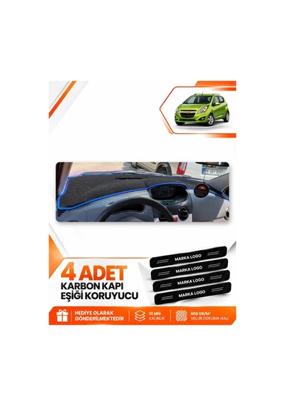 Chevrolet Spark 2009-2015 Uyumlu Ön Torpido Koruma Kılıfı Halısı Örtüsü - Siyah Mavi