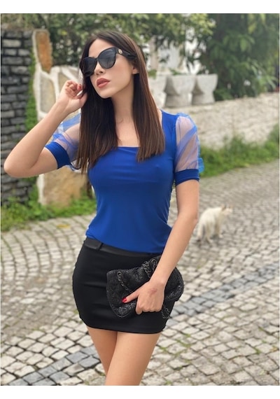 Kayahan Collection Balon Kol Kare Yaka Kadın Bluz