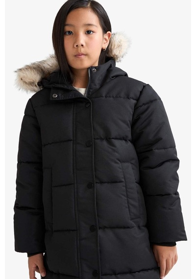 Defacto Kız Çocuk Kapüşonlu Fermuarlı Parka C8755a825aubk27 Siyah-bk27