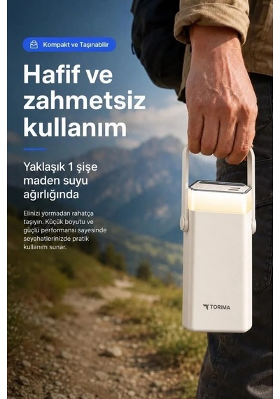 Premium Hızlı Dolum Telefon Dolumu Fenerli Ürün Taşınabilir Batarya Trm-1041 Beyaz 22,5w Çok Renkli
