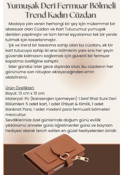 Süzer Deri Yumuşak Suni Deri Fermuar Bölmeli Trend Kadın Cüzdan - Prs-elif-turuncu Turuncu