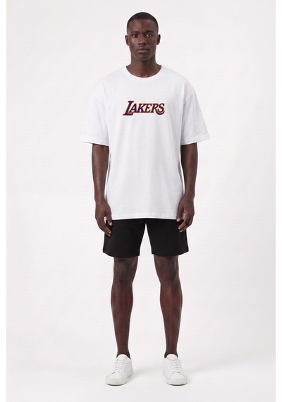 Lixa Günlük Spor Tişört Lakers Üçgen Beyaz Oversize 142415 SİYAH