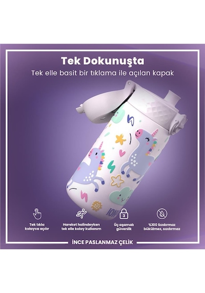 Ion8 - Paslanmaz Çelik Çocuk Suluk - Unicorn - 400 Ml - Sızdırmaz Çok Renkli