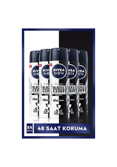 Nivea Invisible Black & White 48H Original Erkek Sprey Deodorant 5 x 150 ML